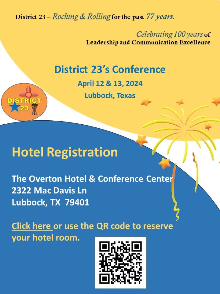 2024 Conference Hotel Reservations District 23 Toastmasters